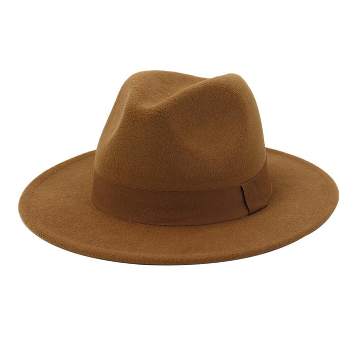 Unisex Elegant Church Fedora Hat Ribbon Band Belt Winter Outdoor Khaki