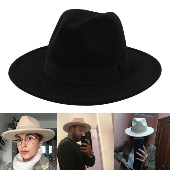 Unisex Elegant Church Fedora Hat Ribbon Band Belt Winter Outdoor Black
