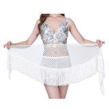 Women Belly Dance Hip Scarf Sequins Dance Belt Tassel Skirt Belt White