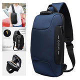 Sling Bag Shoulder Waterproof with USB Charging Port for Men dark blue