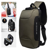 Sling Bag Shoulder Waterproof with USB Charging Port for Men Army Green