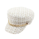 Womens Classic Retro Tweed Plaid Newsboy Cap Flat Top Visor Cabbie Hat White