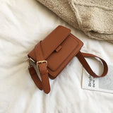 Mini Waterproof PU Leather Small Square Bag Shoulder Bags for Lady Girls Brown