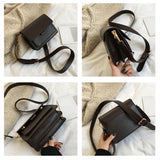 Mini Waterproof PU Leather Small Square Bag Shoulder Bags for Lady Girls Dark Brown