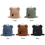 Fleece Backpack Casual Women Casual College Shoulder Bag Rucksack Khaki