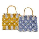 Boho Style Knit Handbag Hand-woven Casual Bamboo Top Handle Tote Bag Yellow