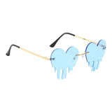 Fashion Dripping Heart Sun Glasses Personality Party Eye Glasses Frameless blue