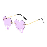 Fashion Dripping Heart Sun Glasses Personality Party Eye Glasses Frameless purple