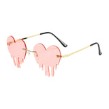 Fashion Dripping Heart Sun Glasses Personality Party Eye Glasses Frameless pink