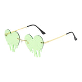 Fashion Dripping Heart Sun Glasses Personality Party Eye Glasses Frameless green