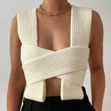 Chic Women Knitted Bandage Self Tie Tank Top Sleeveless Vest DIY Wear White