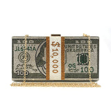 Dollar Cash Bag Rhinestone Money Shoulder Bag Bill Diamond Clutch Purse Light Gray
