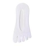 Women FIVE FINGER SOCKS with Silicone Pad Toe Sock Invisible Low Cut White