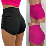 Women High Waist Yoga Shorts Sport Running Workout Tummy Control Rose Red S