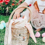 Beach Bag Cute Rabbit Ear Rattan Purse Tote Travel Storage Basket Handbag