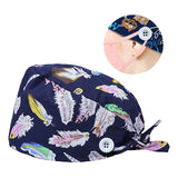 WOMEN SCRUB HAT SWEATBAND CAP BOUFFANT CAPS WITH BUTTONS Feather