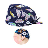 WOMEN SCRUB HAT SWEATBAND CAP BOUFFANT CAPS WITH BUTTONS Feather