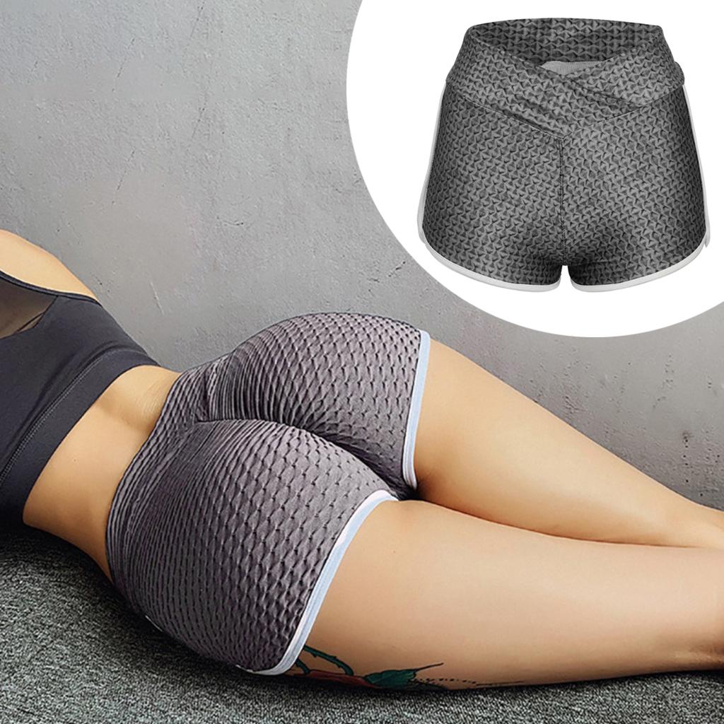 Women High Waist Yoga Shorts Home Gym Sports Fitness Gray XL