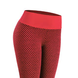 Women Butt Lift Leggings Textured Yoga Pants Gym Activewear Red S