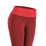 Women Butt Lift Leggings Textured Yoga Pants Gym Activewear Red XL