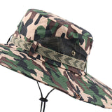 Mens Camo Sun Hat Summer UV Protection Bucket Cap Wide Brim Green Camo 1