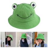 Women Frog Bucket Hat Cotton Cute Fisherman Hat Outdoor Summer Sun Cap Green