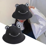 Women Frog Bucket Hat Cotton Cute Fisherman Hat Outdoor Summer Sun Cap Black