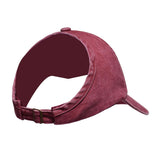 Women Backless Ponytail Hat Baseball Cap High Messy Bun Caps Burgundy