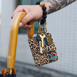 Womens Card Wallet Bracelet Key Ring Bangle Keychain Wristlet Leopard Print