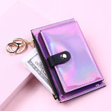 Women Wallet Bifold with Coin Pocket Card Holder Purse Keychain Purple