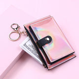 Women Wallet Bifold with Coin Pocket Card Holder Purse Keychain Pink