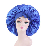 Women Satin Silk Bonnet Night Sleeping Caps Hat For Long Curly Deep Blue