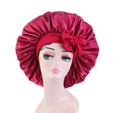 Women Satin Silk Bonnet Night Sleeping Caps Hat For Long Curly Wine Red