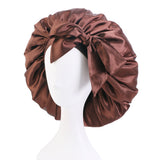 Women Satin Silk Bonnet Night Sleeping Caps Hat For Long Curly Coffee