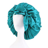 Women Satin Silk Bonnet Night Sleeping Caps Hat For Long Curly Cyan