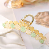 Women Alloy Hair Claw Clip Crystal Hair Jaw Paw Hair Clasps Beige Green