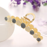 Women Alloy Hair Claw Clip Crystal Hair Jaw Paw Hair Clasps Beige Grey