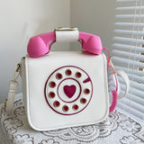 Telephone Shaped Crossbody Bag Shoulder Bag Totes Purse Satchel White