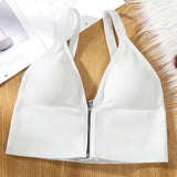 Women Zipper Sports Bra Running Gym Padded Fitness Workout Crop Top White