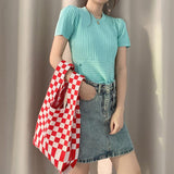 Grid Pattern Lady Shoulder Bag Handbag Hand Bag Women Totes Red White