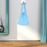 Knitted Pleated Bag Women Fashion Drawstring Handmade Shoulder Bag Blue