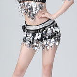 Belly Dance Costumes Hip Scarf Festival Belt India Dancewear Wrap Skirt Black silver