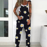 Sleeveless Overalls Multi-printed Long Pants Halloween Decor Daisy