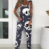 Sleeveless Overalls Multi-printed Long Pants Halloween Decor Crown Skull