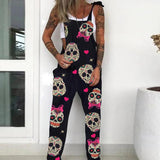 Sleeveless Overalls Multi-printed Long Pants Halloween Decor Bowknot Skull