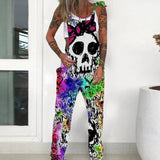 Sleeveless Overalls Multi-printed Long Pants Halloween Decor Bandhnu