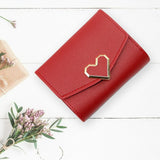 Women Small Wallet Mini Purse Bifold Leather Short Card Holder Handbag Red