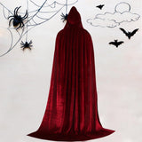 Maxbell Velvet Hooded Cloak Long Robe Witch Capes Halloween Costume 150cm Wine red