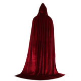 Maxbell Velvet Hooded Cloak Long Robe Witch Capes Halloween Costume 150cm Wine red