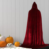 Maxbell Velvet Hooded Cloak Long Robe Witch Capes Halloween Costume 150cm Wine red